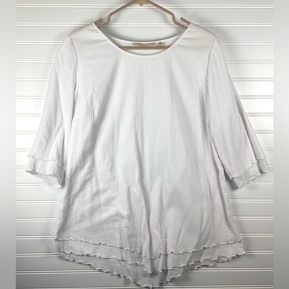 Soft Surroundings Women's Top SZ Medium White Overlay Tunic Blouse 3/4 Sleeves - Picture 1 of 6